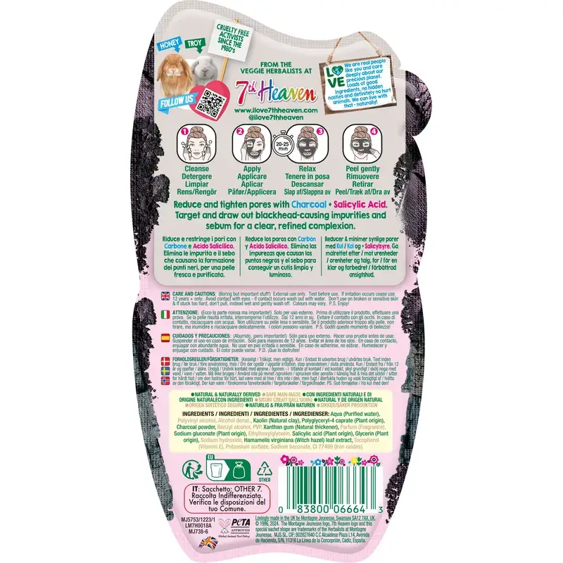 7 Heaven Peel-Off Charcoal Mask With Salicylic Acid Refines Pores , 10 ml - Image 2