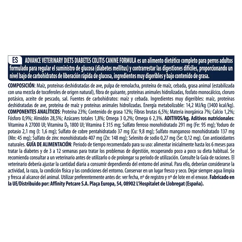 Advance Canine Adult Diabetes Colitis 3Kg, dog food for dogs - Image 3