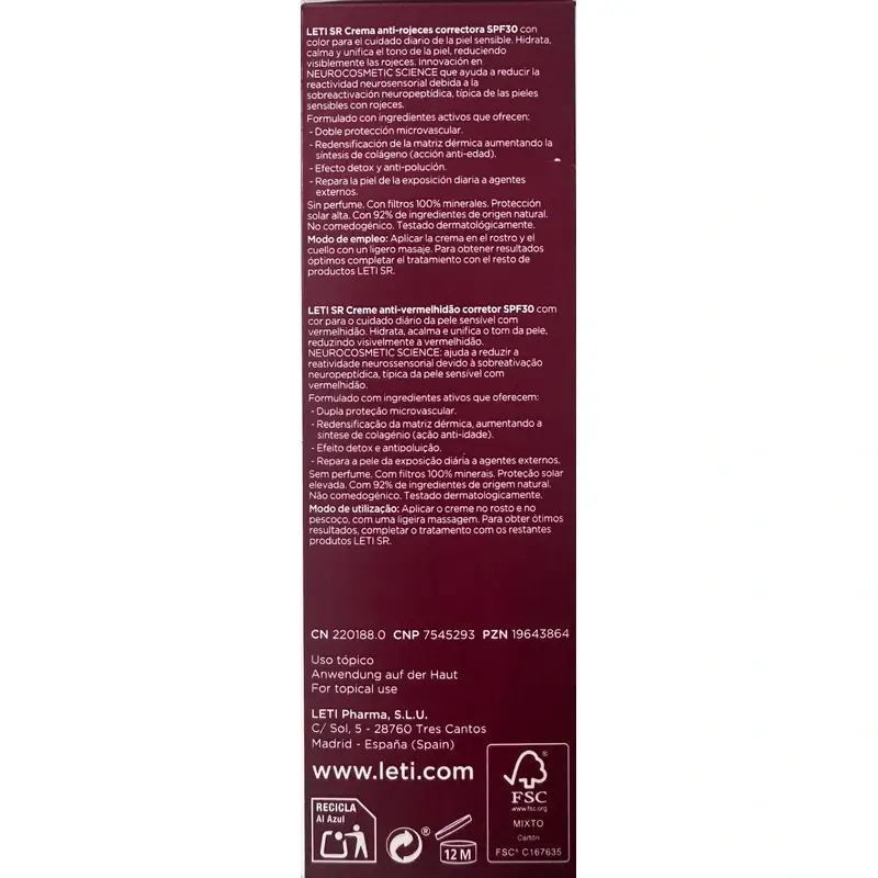 Leti Sr Antiredness Corrective Cream Spf30 With Colour , 40 ml - Image 3