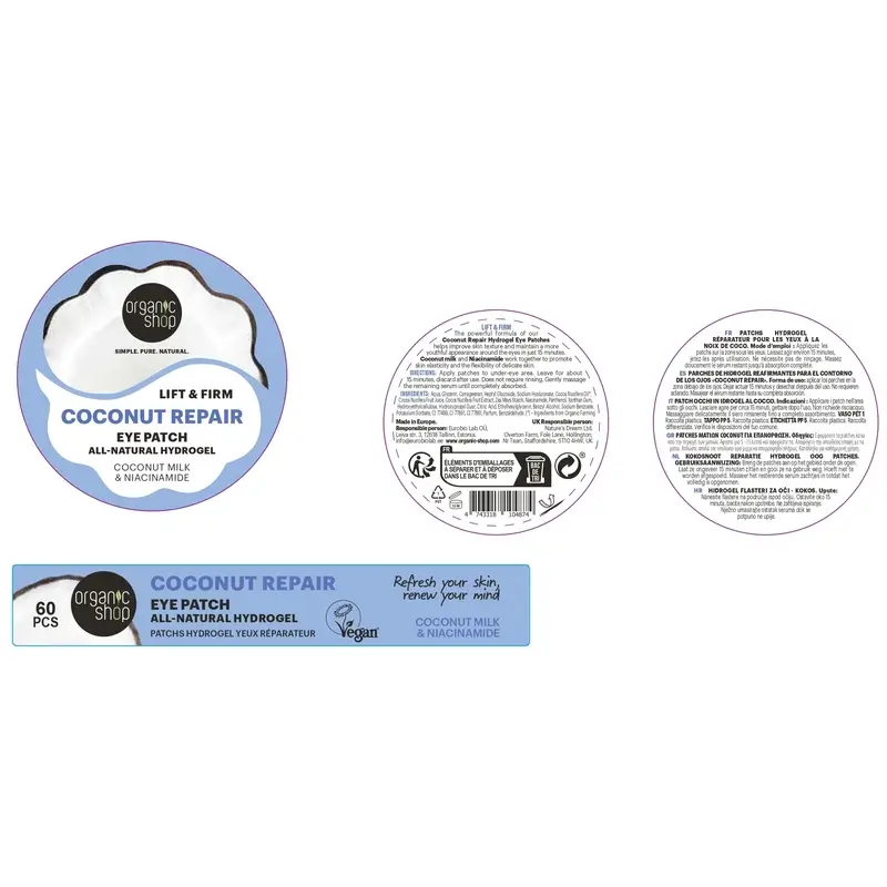 Organic Shop Fac Firming Hydrogel Eye Contour Patches "Coconut Repair", 60 pcs. - Image 2