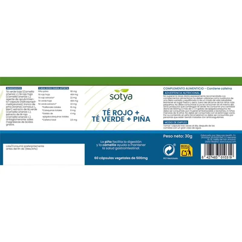 Sotya Red Tea + Green Tea + Pineapple 500 Mg , 60 capsules - Image 4