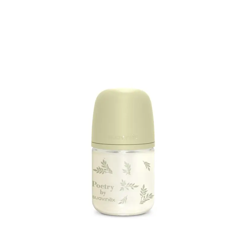 Suavinex Glass Bottle 120 Ml, Slow Flow (S), +0 Months, Green Poetry