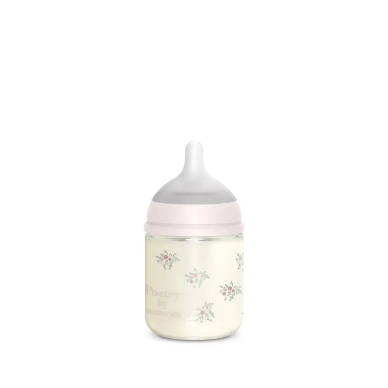 Suavinex Baby Bottle Glass 120 Ml, Slow Flow (S), +0 Months, Pink Poetry - Image 2