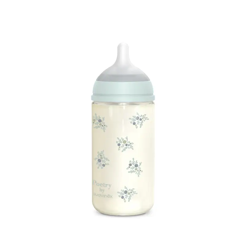 Suavinex Baby Bottle Glass 240 Ml, Medium Flow (M), +3 Months, Blue Poetry - Image 2