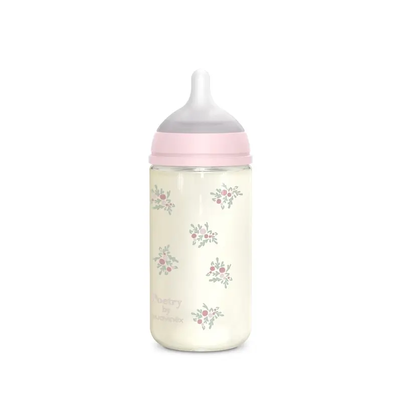 Suavinex Baby Bottle Glass 240 Ml, Medium Flow (M), +3 Months, Pink Poetry - Image 2
