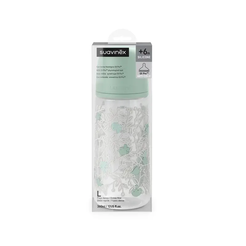 Suavinex Feeding Bottle Teat Sx Pro Dense Flow (L) +6 Months Birdies Green, 360 ml - Image 6