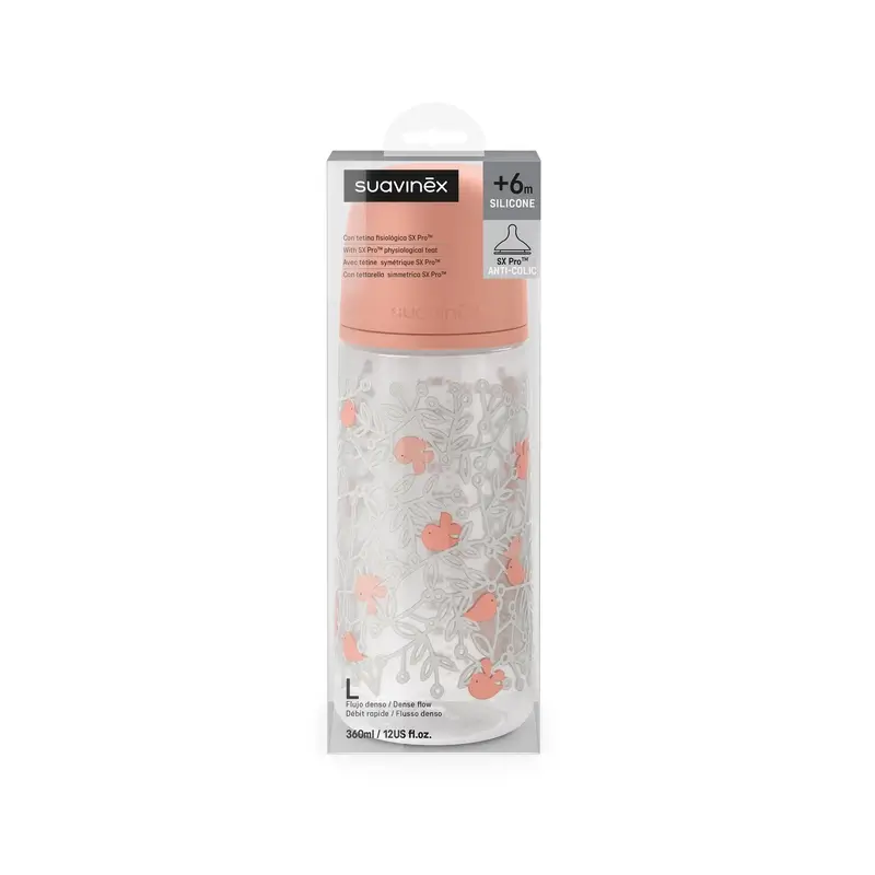 Suavinex Feeding Bottle Teat Sx Pro Dense Flow (L) +6 Months Birdies Pink, 360 ml - Image 5