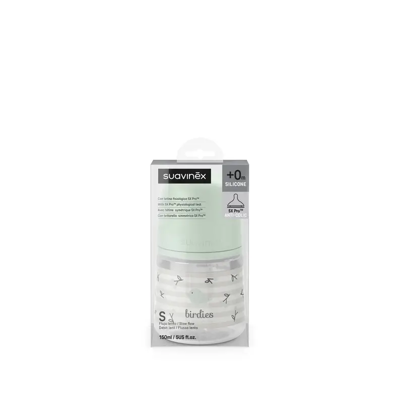 Suavinex Feeding Bottle Teat Sx Pro Slow Flow (S) +0 Months Birdies Green, 150 ml - Image 5