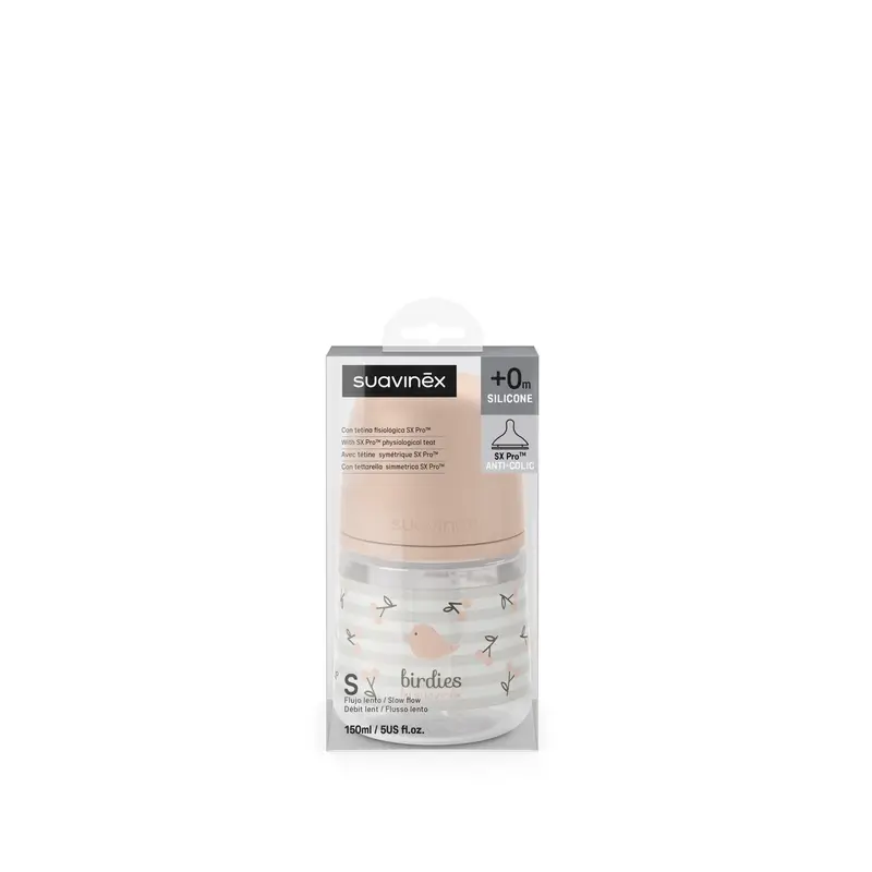 Suavinex Feeding Bottle Teat Sx Pro Slow Flow (S) +0 Months Birdies Pink, 150 ml - Image 7