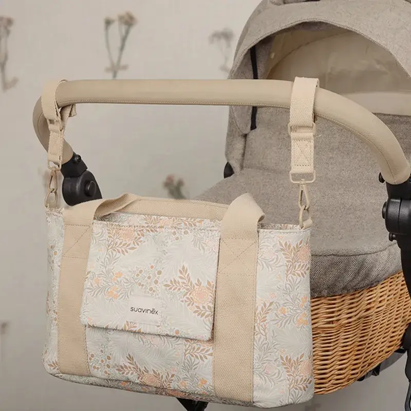 Suavinex Rectangular Poetry Beige Printed Bread Basket Baby Carriage Bag - Image 2