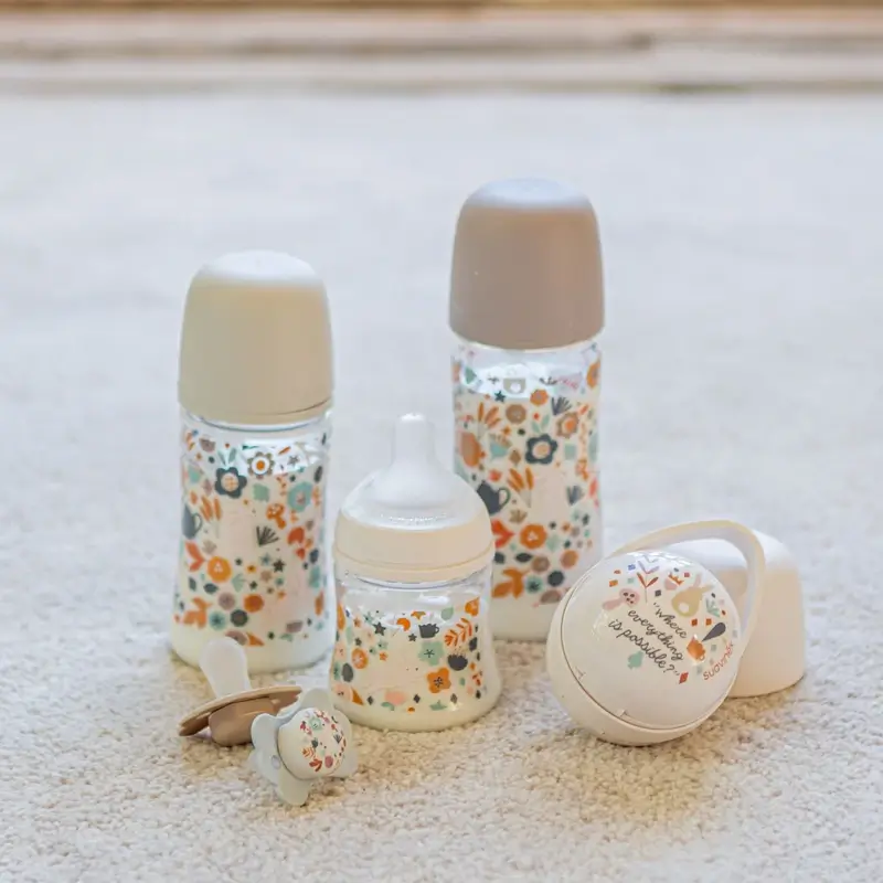Suavinex Baby Bottle 150 Ml, Slow Flow (S), +0 Months, Wonderland Flowers Pink - Image 3