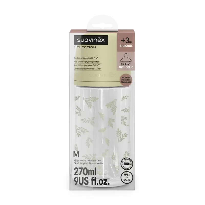 Suavinex Feeding Bottle 270 Ml, Medium Flow (M), +3 Months, Green Poetry - Image 3