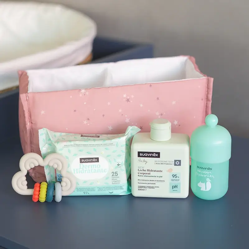 Suavinex Baby Gift Baby Milk 300 Ml + Baby Cologne Memories 100 Ml + Wipes + Teether, Pink - Image 9