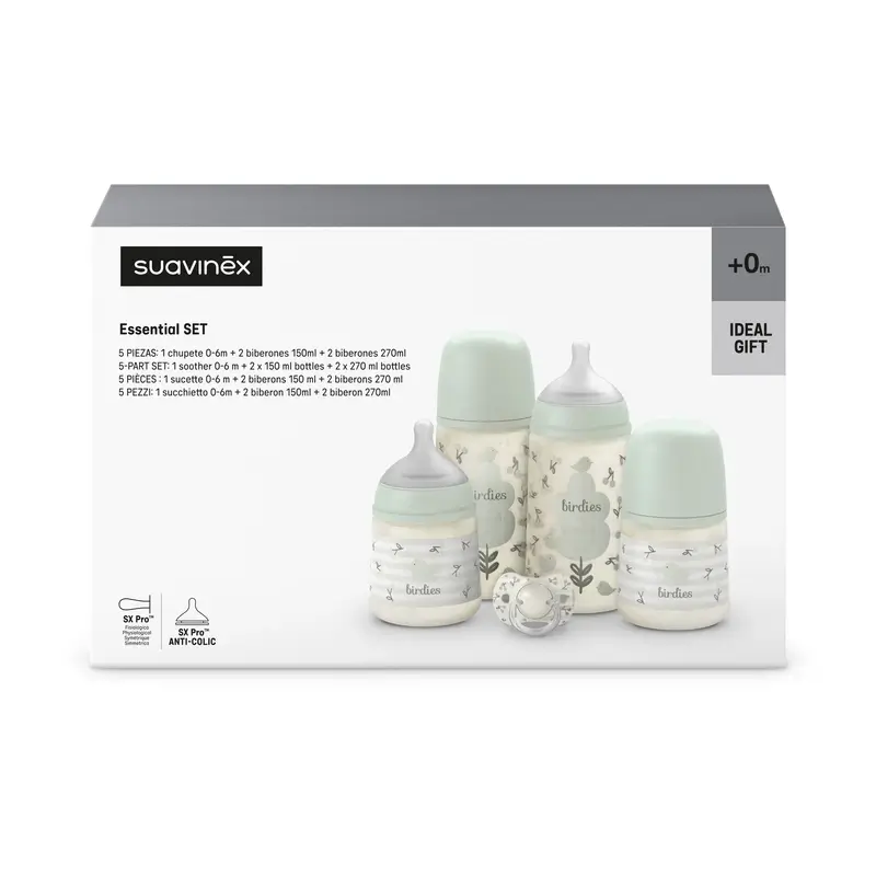 Suavinex Baby Bottles and Soother Gift Set Pink +0M Birdies Green - Image 4