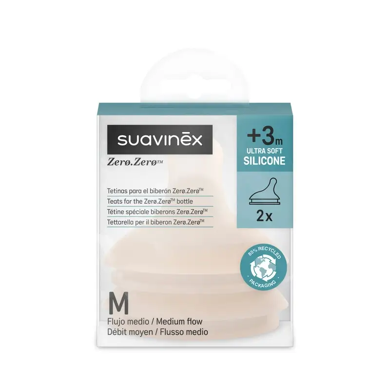Suavinex Pack 2 Teats Zero Zero Medium Flow (M), +3 Months, Light - Image 2