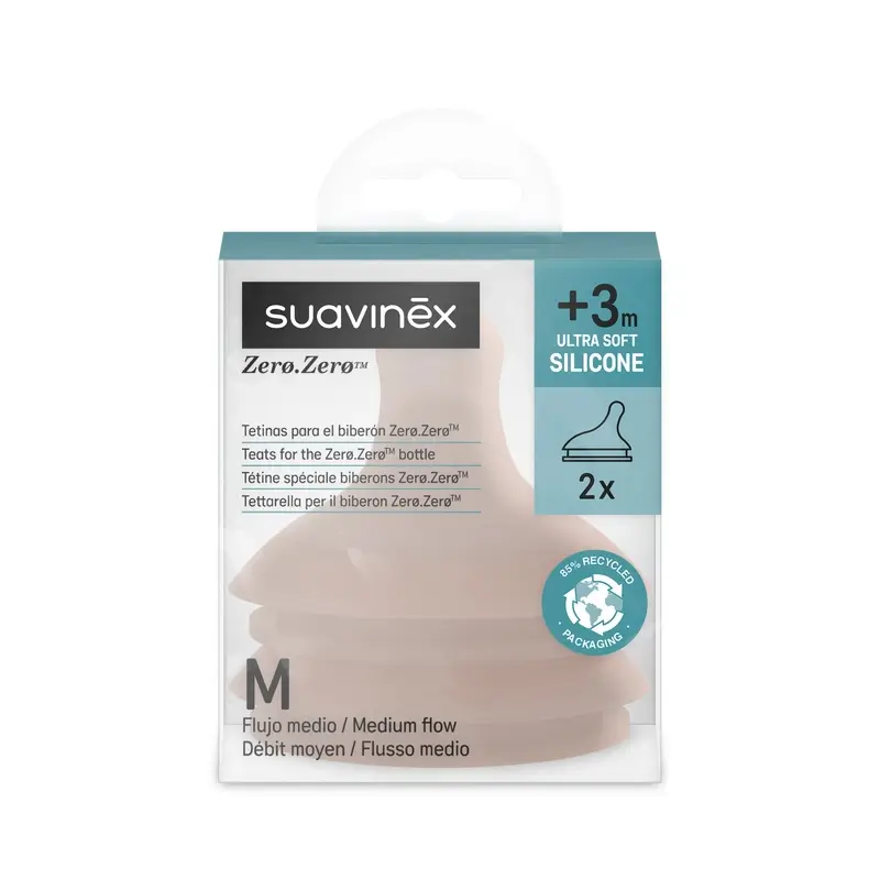 Suavinex 2 Pack Zero Zero Teats Medium Flow (M), +3 Months, Deep - Image 2