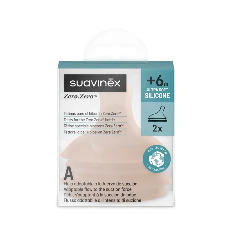 Suavinex Pack 2 Teats Zero Zero Adaptive Flow (A), +0 Months, Medium - Image 2