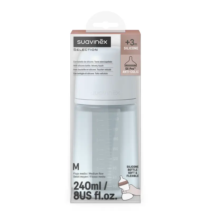 Suavinex Silicone Feeding Bottle 240 Ml, Medium Flow (M), +3 Months, Ballad Blue - Image 3