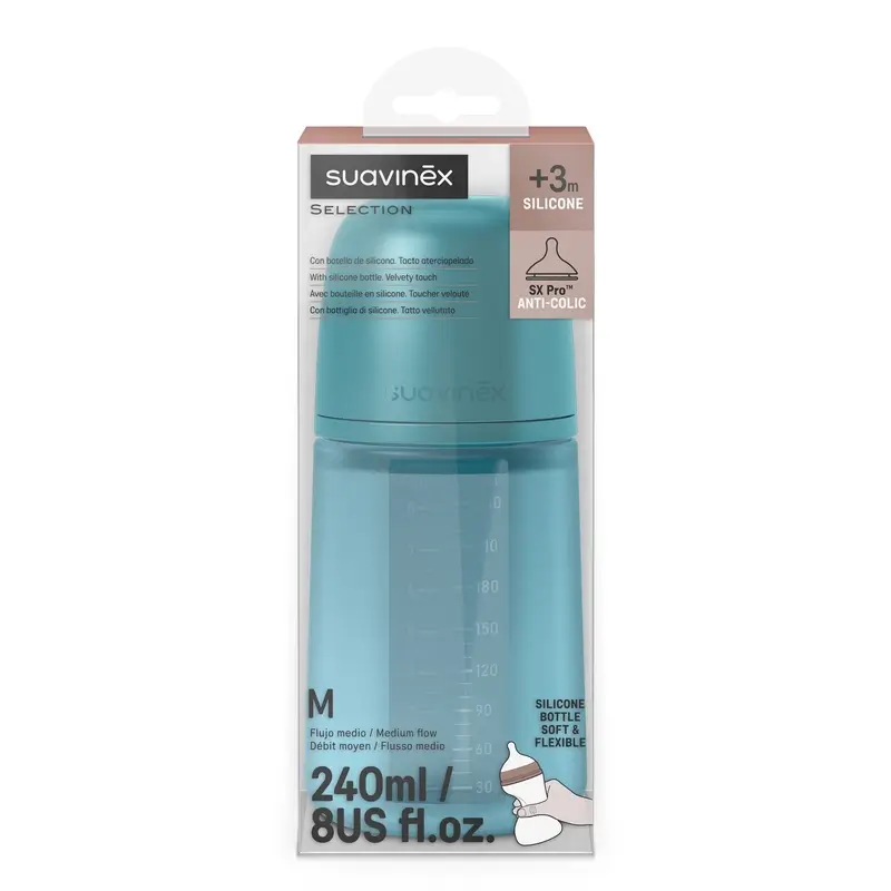 Suavinex Silicone Bottle 240 Ml, Medium Flow (M), +3 Months, Deep Ocean - Image 3