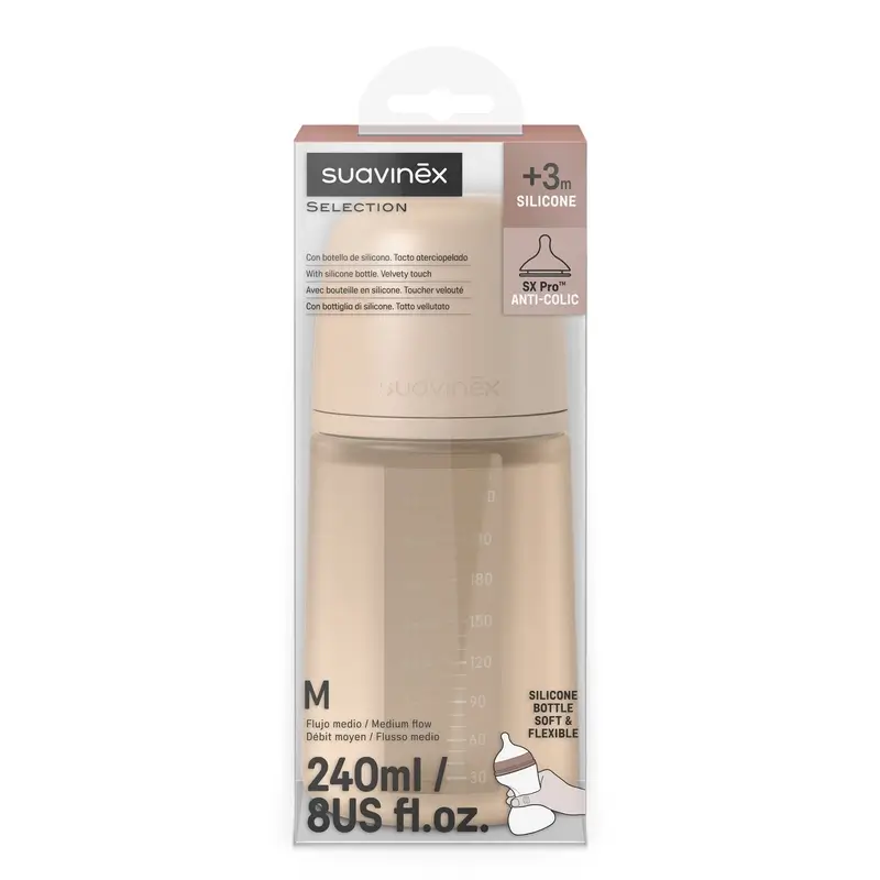 Suavinex Silicone Bottle 240 Ml, Medium Flow (M), +3 Months, Irish Cream - Image 3