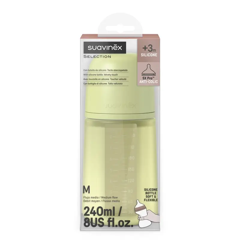 Suavinex Silicone Bottle 240 Ml, Medium Flow (M), +3 Months, Lime - Image 3