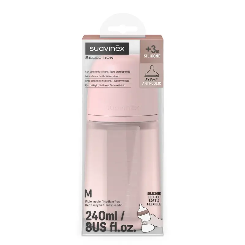 Suavinex Silicone Bottle 240 Ml, Medium Flow (M), +3 Months, Rosewater - Image 3