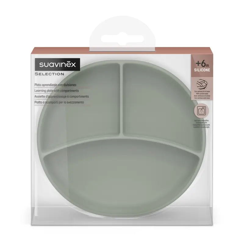 Suavinex Silicone Plate With Suction Cup And Divisions, +6 Months, Green - Image 2